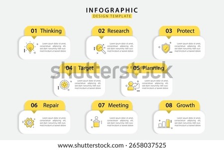 Timeline Creator infographic template. 8 Step timeline journey, calendar Flat simple infographics design template. presentation graph. Business concept with 8 options, gantt vector illustration.