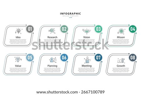 Timeline Creator infographic template. 8 Step timeline journey, calendar Flat simple infographics design template. presentation graph. Business concept with 8 options, gantt vector illustration.
