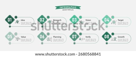 Timeline Creator infographic template. 8 Step timeline journey, calendar Flat simple infographics design template. presentation graph. Business concept with 8 options, gantt vector illustration.