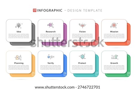 Timeline Creator infographic template. 8 Step timeline journey, calendar Flat simple infographics design template. presentation graph. Business concept with 8 options, gantt vector illustration.