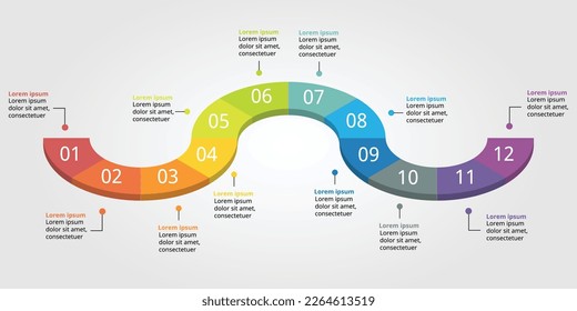 timeline curve chart template for infographic for presentation for 12 element