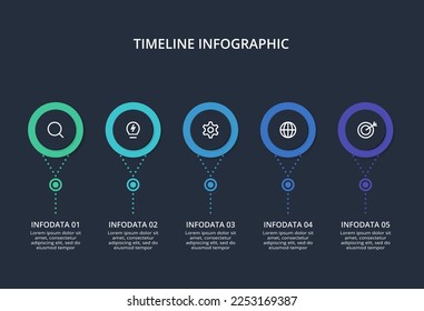 Timeline dark infographic with 5 elements template for web on a black background, business, presentation, vector illustration