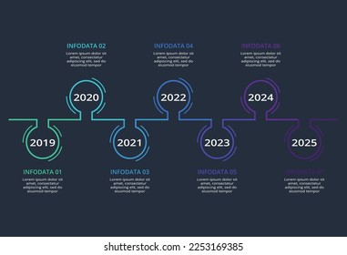 Timeline dark infographic with 7 elements template for web on a black background, business, presentation, vector illustration
