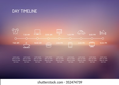 Timeline of a day - vector icons representing various actions during a day.