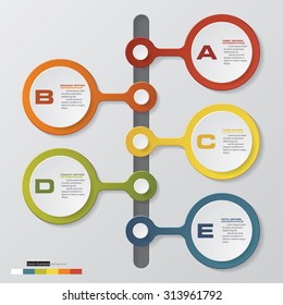 timeline description. 5 steps timeline infographic with global map background for business design