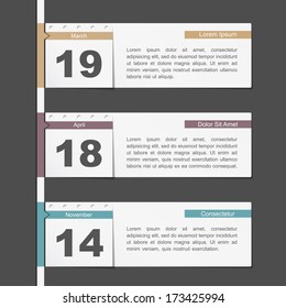 Timeline design with calendar pages, vector eps10 illustration
