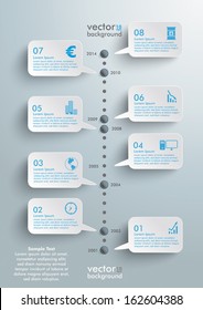 Timeline design with clouds on the grey background. Eps 10 vector file.