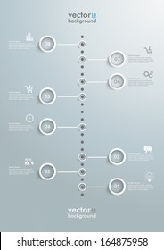 Timeline design with rings on the grey background. Eps 10 vector file.