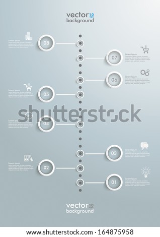 Timeline design with rings on the grey background. Eps 10 vector file.