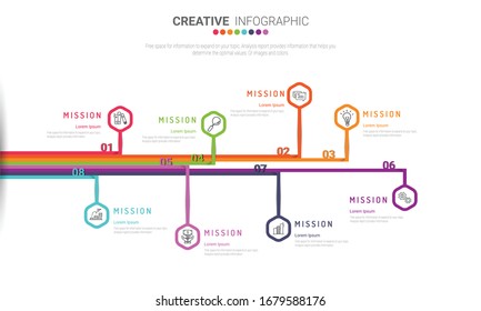 timeline design template with numbers 8 option for Presentation infographic, steps or processes. Vector illustration.