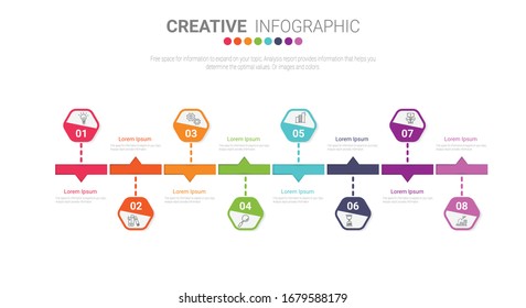 plantilla de diseño de línea de tiempo con la opción número 8 para la infografía, pasos o procesos de presentación. Ilustración vectorial.