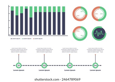 Plantilla de ilustración de visualización estadística de datos moderna. Gráficos dinámicos e infografía de gráficos para presentación. Marketing, investigación, seo, estrategia