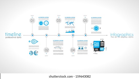 Linha do tempo para exibir seus dados em ordem com elementos Infográficos ícones de tecnologia, gráficos, mapa do mundo e assim por diante. Ideal para exibição de dados estatísticos.