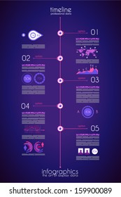 Timeline to display your data in order with Infographic elements technology icons,  graphs,world map and so on. Ideal for statistic data display.