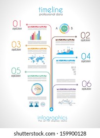 Timeline to display your data in order with Infographic elements technology icons,  graphs,world map and so on. Ideal for statistic data display.