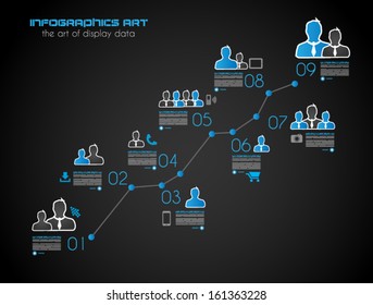Timeline to display your data in order with Infographic elements technology icons,  graphs,world map and so on. Ideal for statistic data display.