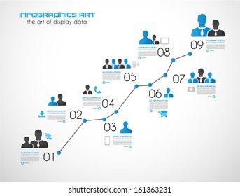 Timeline to display your data in order with Infographic elements technology icons,  graphs,world map and so on. Ideal for statistic data display.