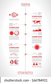 Timeline to display your data in order with Infographic elements technology icons,  graphs,world map and so on. Ideal for statistic data display.