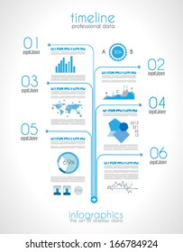 Timeline to display your data in order with Infographic elements technology icons,  graphs,world map and so on. Ideal for statistic data display.