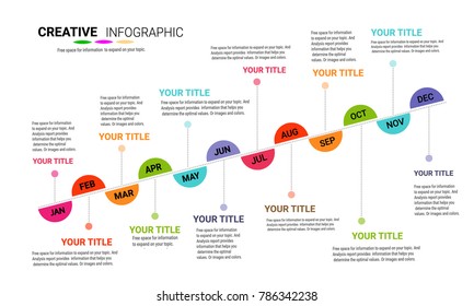 Timeline to display your data in order with Infographic, graphs,Ideal for statistic data display 12 months 1 year, Vector can be used for workflow layout, diagram, number step up options.