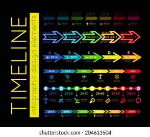 Timeline element vector infographic on black background