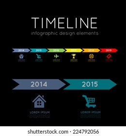 Timeline element vector infographic on black background