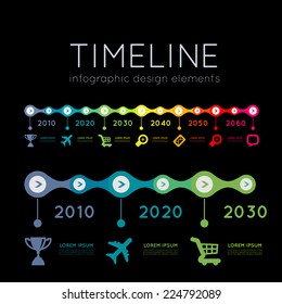 Timeline element vector infographic on black background