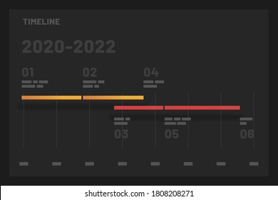 Chronologie. Éléments d'infographie sur fond noir. Utiliser dans les modèles de présentation, les applications mobiles et les rapports d'entreprise. Interface utilisateur du tableau de bord et kit UX.