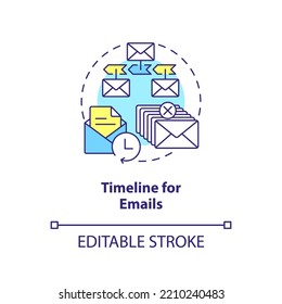 Timeline for emails concept icon. Sending schedule. Lead nurturing campaign abstract idea thin line illustration. Isolated outline drawing. Editable stroke. Arial, Myriad Pro-Bold fonts used