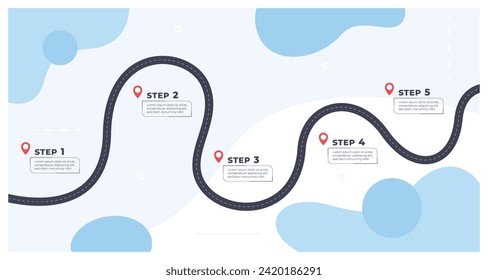 Timeline with execution points. Chronology of the execution of the process on the winding road. Workflow infographics. Vector illustration