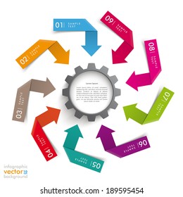 Timeline with gears on the grey background. Eps 10 vector file.