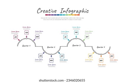 Timeline hand drawn  for 1 year, 12 months, infographics all month planner design and Presentation business can be used for workflow layout, process diagram, flow chart. Doodle infographic vector.