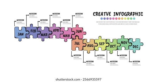 Timeline hand drawn for 1 year, 12 months, infographics all month planner design and Presentation business can be used for workflow layout, process diagram, flow chart. Doodle infographic vector.