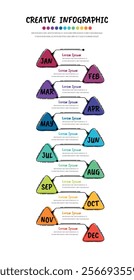 Timeline hand drawn for 1 year, 12 months, infographics all month planner design and Presentation business can be used for workflow layout, process diagram, flow chart. Doodle infographic vector.