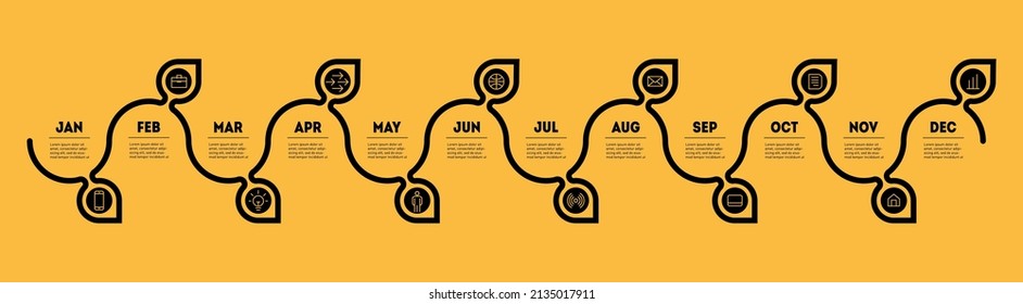 Timeline or horizontal Infographic. Time line. Vector web template for presentation. Business concept with options, parts, steps or technology processes. History of the company's development.