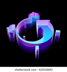 Timeline icon: 3d neon glowing Alarm Clock made of glass with reflection on Black background, EPS 10 vector illustration.