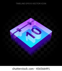 Timeline icon: 3d neon glowing Calendar made of glass with transparent shadow on black background, EPS 10 vector illustration.