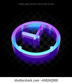 Timeline icon: 3d neon glowing Clock made of glass with transparent shadow on black background, EPS 10 vector illustration.