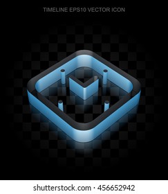 Timeline icon: Blue 3d Watch made of paper tape on black background, transparent shadow, EPS 10 vector illustration.