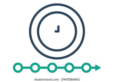 icono de línea de tiempo. reloj con flecha. icono relacionado con plan de acción, negocio. estilo de icono de línea. ilustración de elemento de negocio