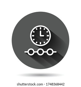 Timeline icon in flat style. Progress vector illustration on black round background with long shadow effect. Diagram circle button business concept.