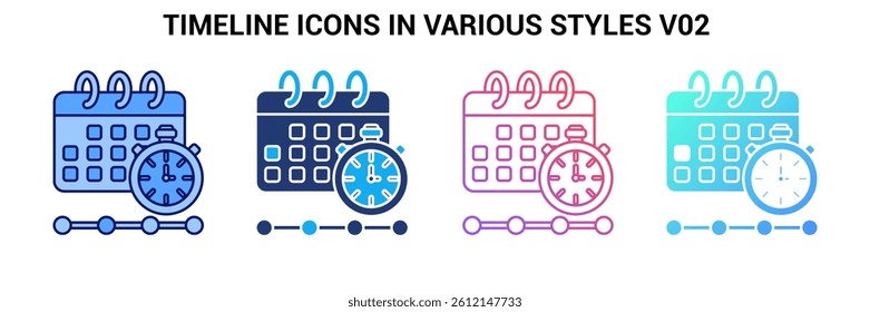 Timeline icon represented by Timeline symbol Blue, Gradient, Dualtone, Fill style.