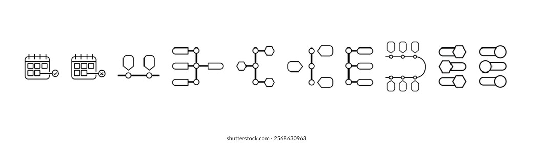 Timeline icon set. Editable Stroke Icon Collection. Includes timeline icons and More. Outline icons vector collection.