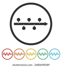 Ícone Linha do Tempo. Definir ícones nos botões de círculo de cores
