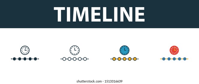 Timeline icon set. Premium simple element in different styles from fintech technology icons collection. Set of timeline icon in filled, outline, colored and flat symbols concept.