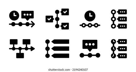 Timeline icon set vector illustration. Chronology symbol solid collection isolated on white background.