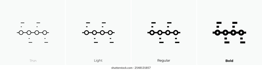 ícone de linha do tempo. Design fino, leve, regular e negrito, isolado no fundo branco