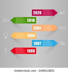 Timeline with icons and shadow on gray background