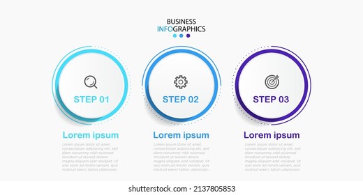 Timeline info graphic. 3 steps, option or levels line infographic with label. Modern Business presentation, information brochure, banner, workflow layout template. Vector illustration. Eps10