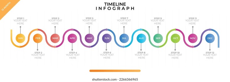 Timeline Info graphic Template. 12 Months Timeline Diagram with 12 Steps and Calendar Icon for Business Presentations